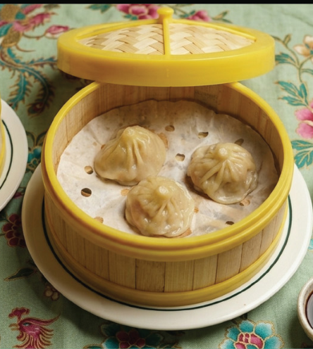 Xiaolongbao in a bamboo steamer